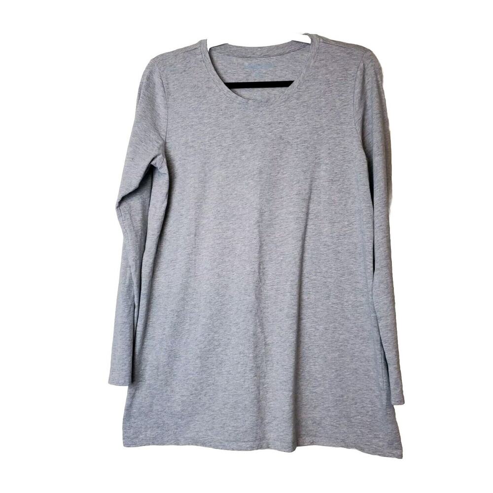 Soft Surroundings Women Medium PIMA COTTON Top Gray TUNIC Long Sleeve PERU